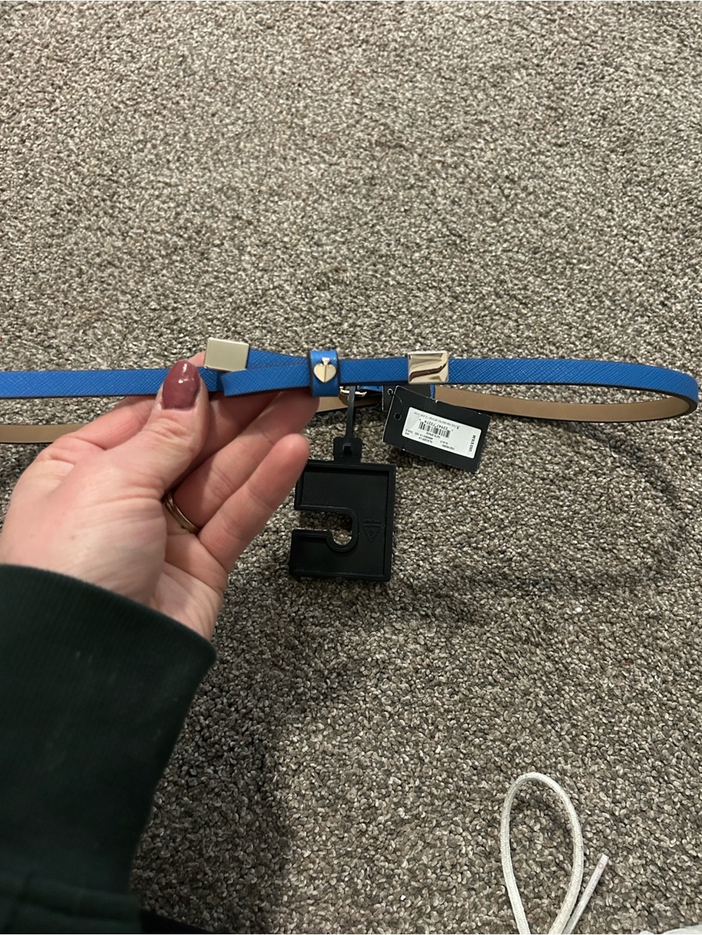 kate spade Bright Blue Slim Leather Belt with Gold Accents